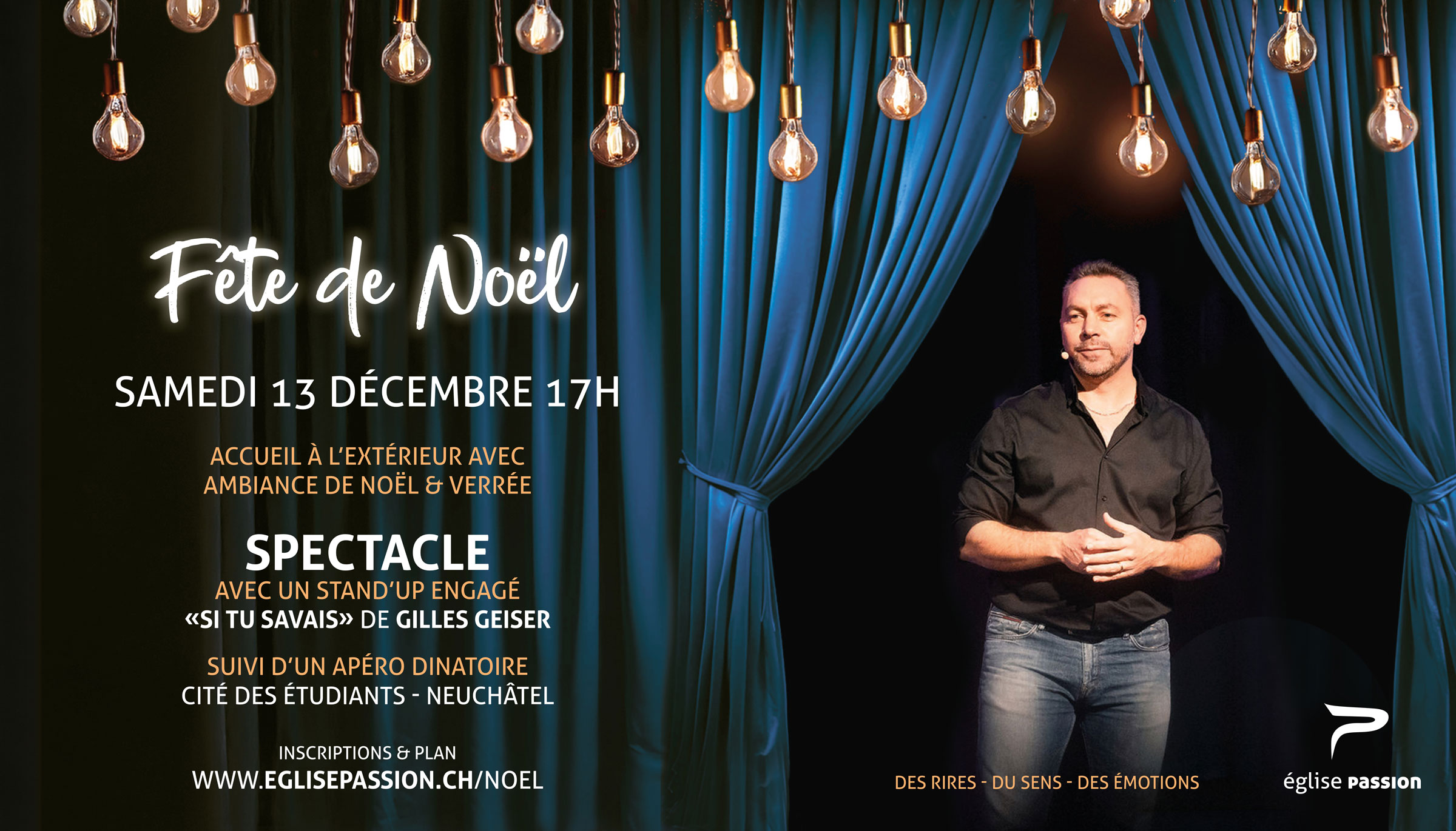 Fête de Noël et spectacle avec Gilles Geiser à l'église Passion le 13.12.2025 Fête de Noël et spectacle avec Gilles Geiser à l'église Passion le 13.12.2025